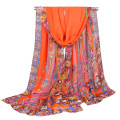 Tingyu brand best selling indian paisley printed flower girls hijab bubble chiffon shawl scarf